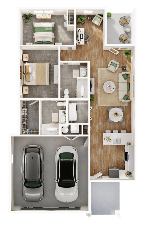 Floor plan for 2 beds, 2 baths, 1216 sqft